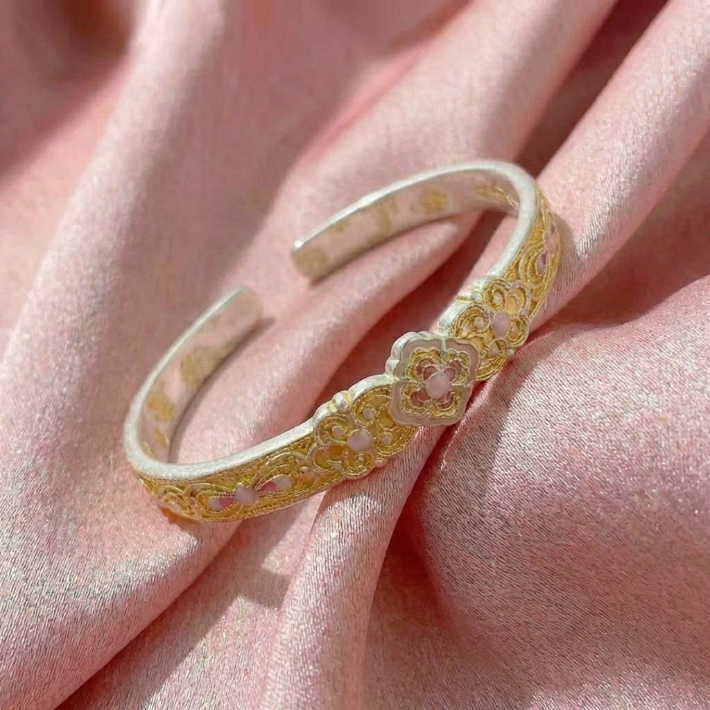 Vòng Tay Bạc Kiềng Cứng Men Vàng - Vòng Đặc Bạc Nguyên Chất - VTBKCMV0034