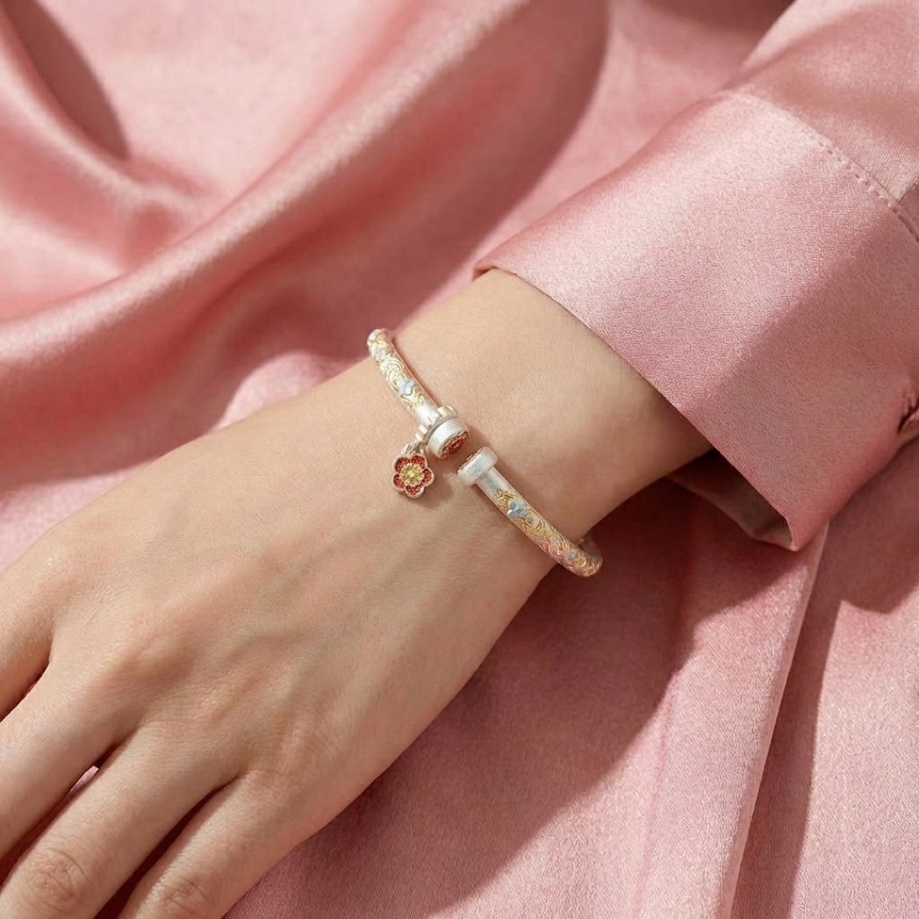 Vòng Tay Bạc Charm Hoa Mai - Vòng Đặc Bạc Nguyên Chất - VTBCHM0002