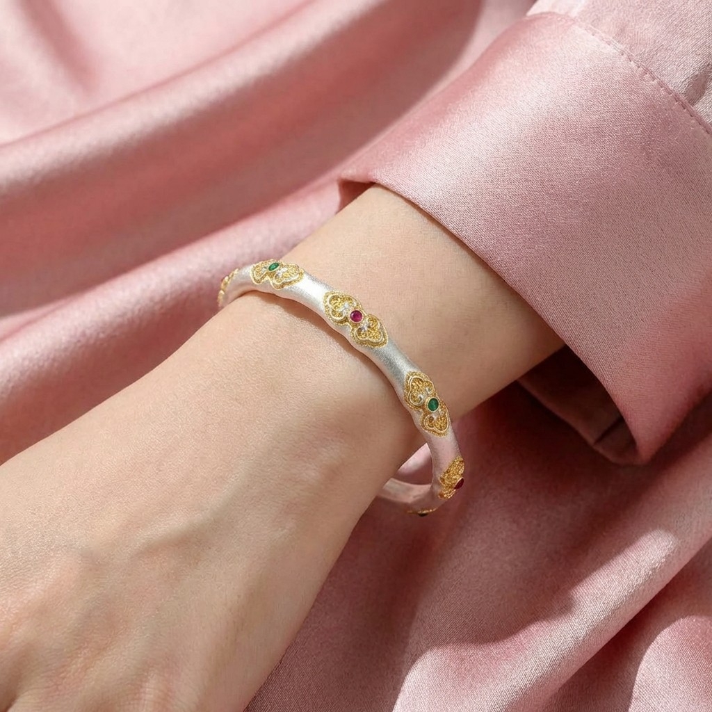 Vòng Tay Bạc Đốt Trúc Men Màu - Vòng Đặc Bạc Nguyên Chất - VTBĐTMM0004