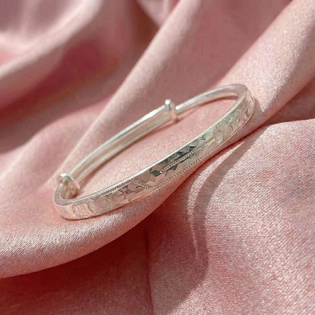 Vòng Tay Bạc Cỏ 3 Lá - Vòng Đặc Bạc Nguyên Chất - VTBC3L0032