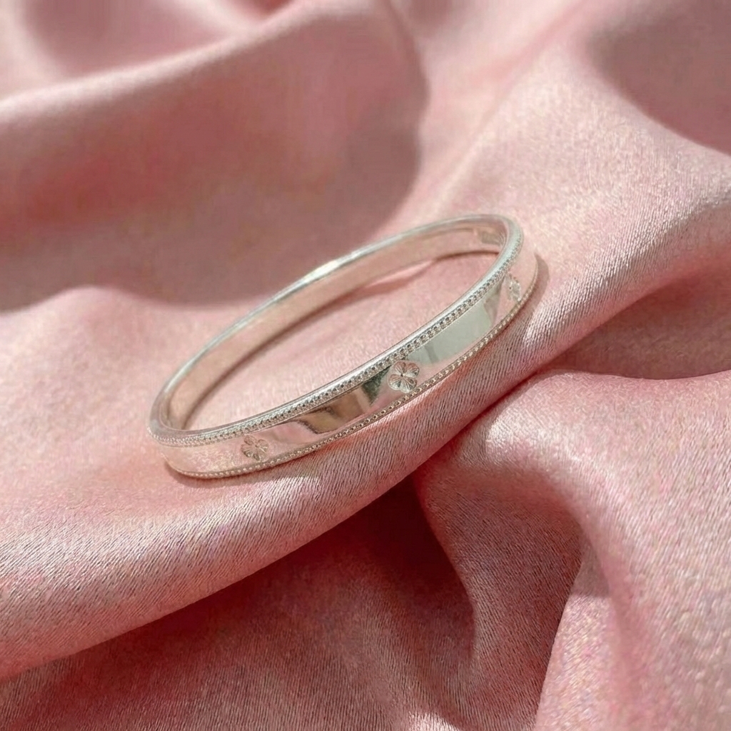 Vòng Tay Bạc Cỏ 4 Lá - Vòng Đặc Bạc Nguyên Chất - VTBC4L0033