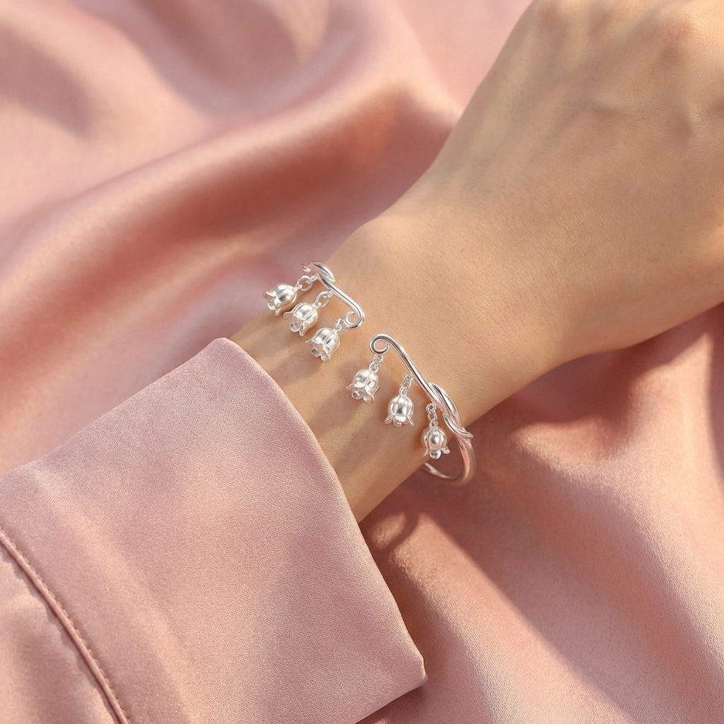 Vòng Tay Bạc Hoa Linh Lan - Vòng Đặc Bạc Nguyên Chất - VTBHLL0006