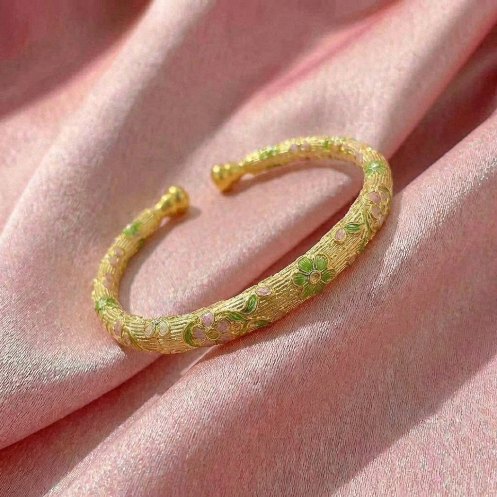 Vòng Tay Bạc Kiềng Mạ Vàng 24K Men Màu - Vòng Đặc Bạc Nguyên Chất - VTBKMVMM0042