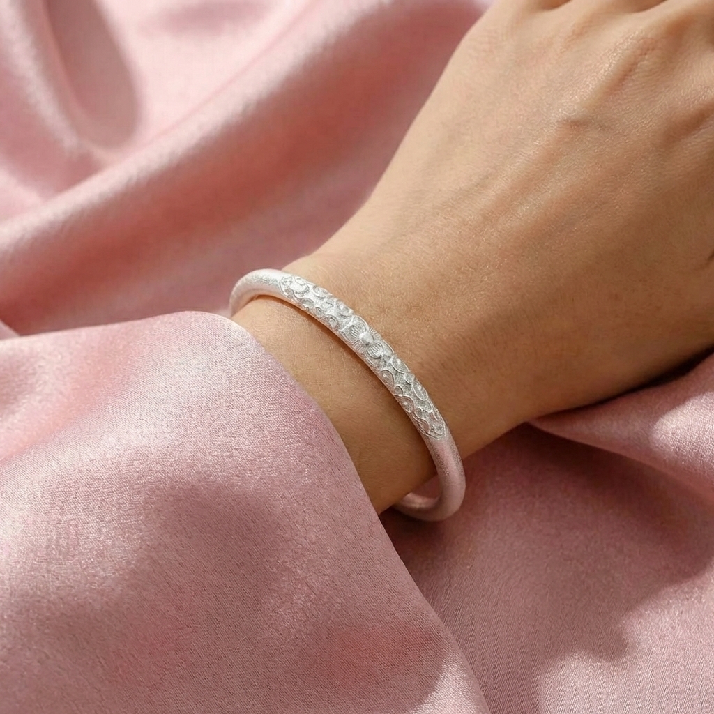 Vòng Tay Bạc Liên Hoa - Vòng Đặc Bạc Nguyên Chất - VTBLH0020