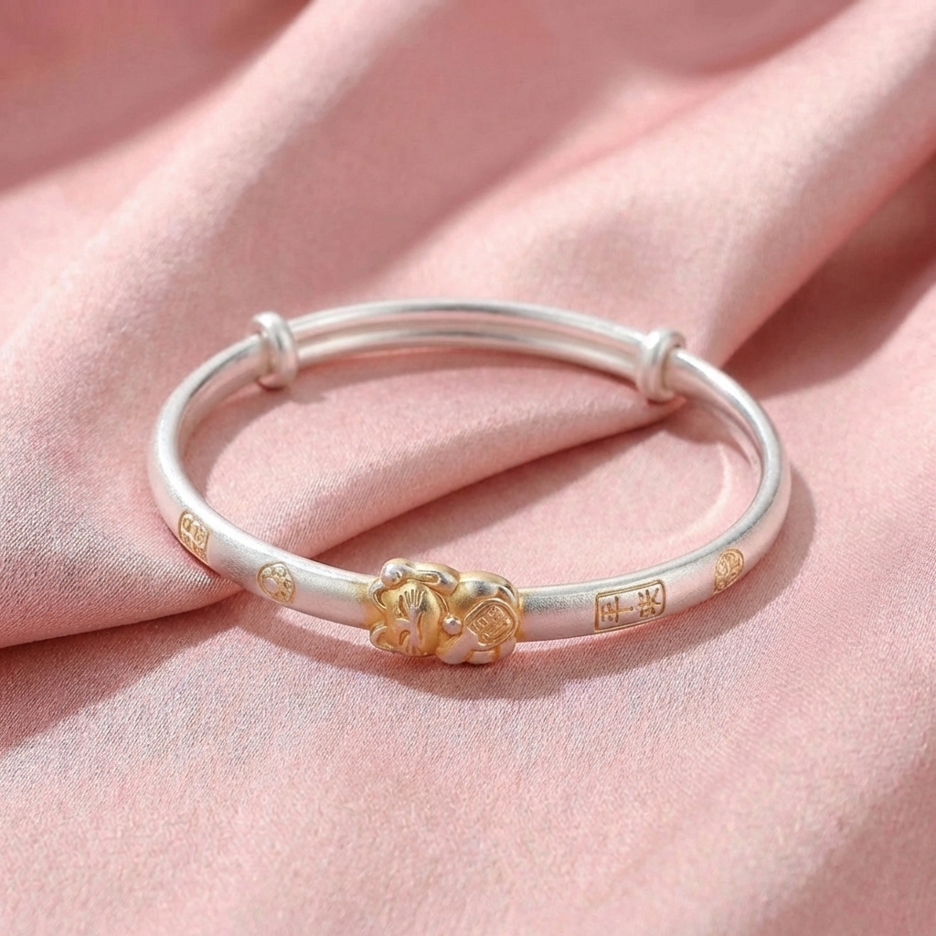 Vòng Tay Bạc Mèo Thần Tài - Vòng Đặc Bạc Nguyên Chất - VTBMTT0025