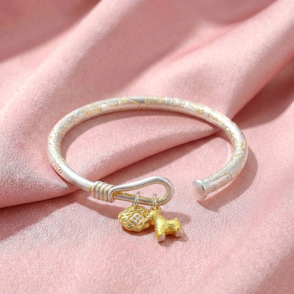 Vòng Tay Bạc Kiềng Mix Charm Ngựa - Vòng Đặc Bạc Nguyên Chất - VTBKMCN0043