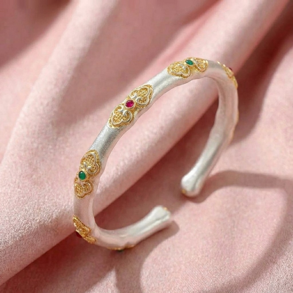 Vòng Tay Bạc Đốt Trúc Men Màu - Vòng Đặc Bạc Nguyên Chất - VTBĐTMM0004