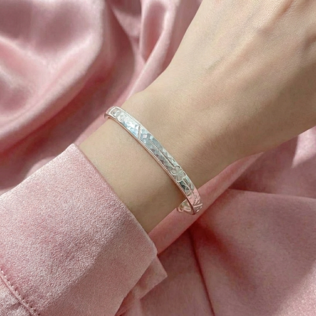 Vòng Tay Bạc Cỏ 3 Lá - Vòng Đặc Bạc Nguyên Chất - VTBC3L0032