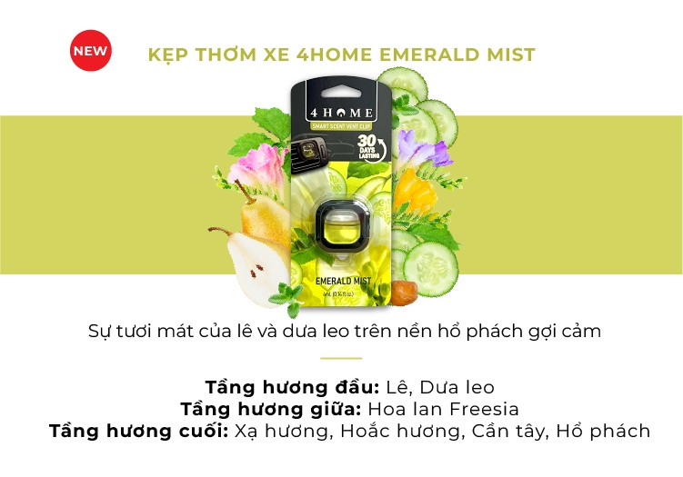 Kẹp thơm xe 4Home - Emerald Mist