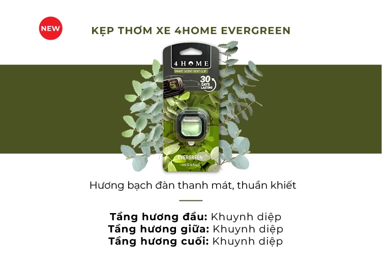 Kẹp thơm xe 4Home - Evergreen