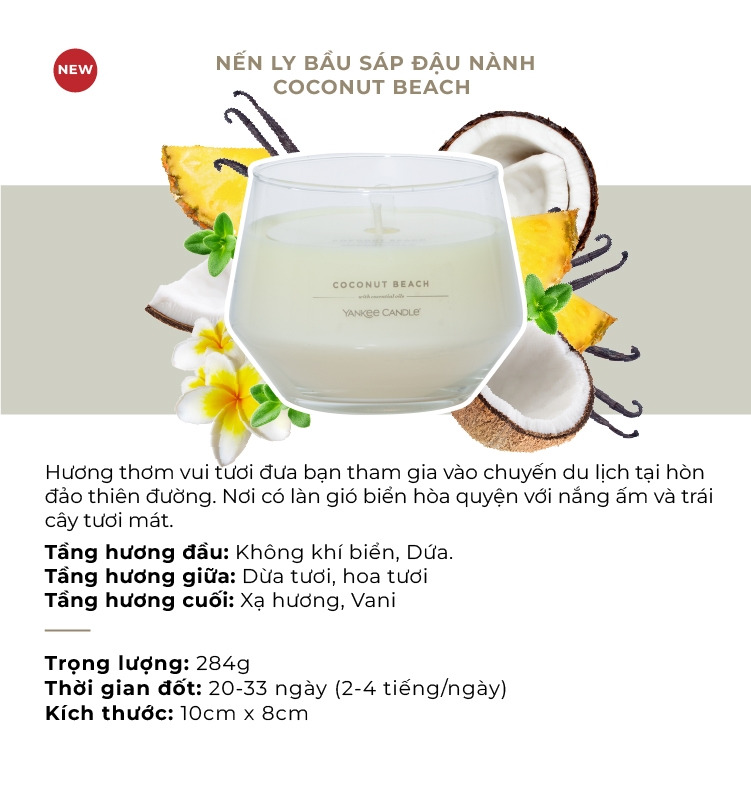 Nến ly bầu Yankee Candle mùi Coconut Beach