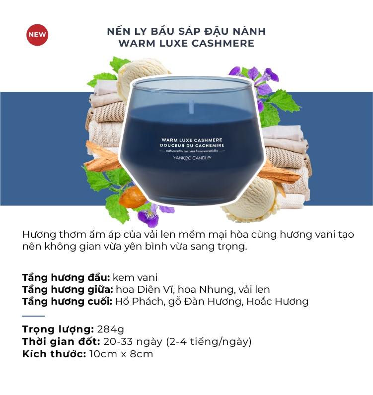 Nến ly bầu Yankee Candle mùi Warm Luxe Cashmere