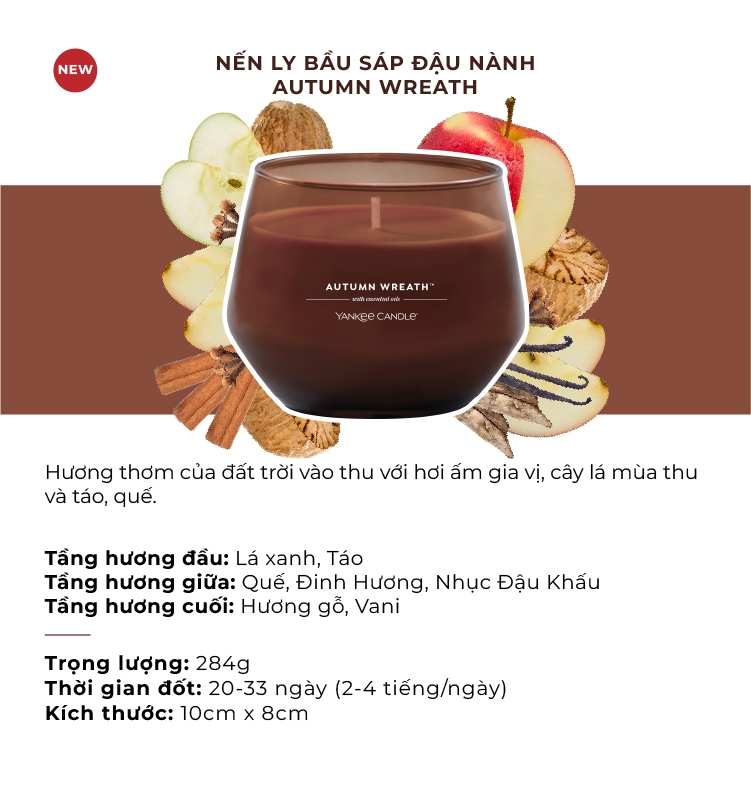 Nến ly bầu Yankee Candle mùi Autumn Wreath
