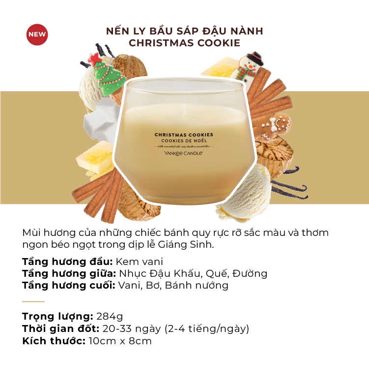 Nến ly bầu Yankee Candle mùi Christmas Cookies
