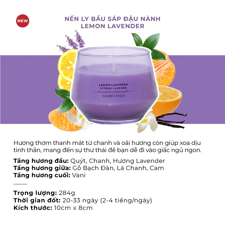 Nến ly bầu Yankee Candle Lemon Lavender