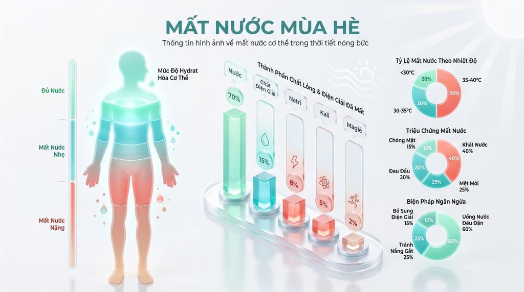 Biểu đồ khoa học về sự mất nước khi vận động ngày nắng nóng