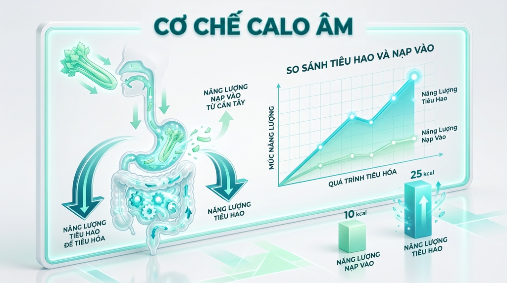 Mô tả cơ chế hoạt động của thực phẩm calo âm trong dạ dày