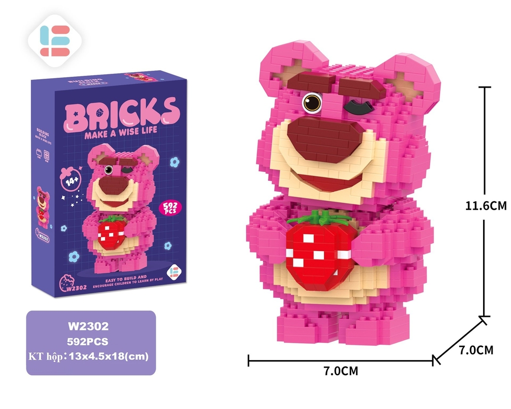 Lego Hình Gấu Dâu Lotso Size 12cm (Thùng 96 cái) | Kho Sỉ Sao Mai: Hãy xem thử hình ảnh về Lego hình gấu dâu Lotso kích cỡ 12cm để khám phá thế giới đáng yêu của những chú gấu dâu hoạt hình đáng yêu nhất từ trước đến nay.