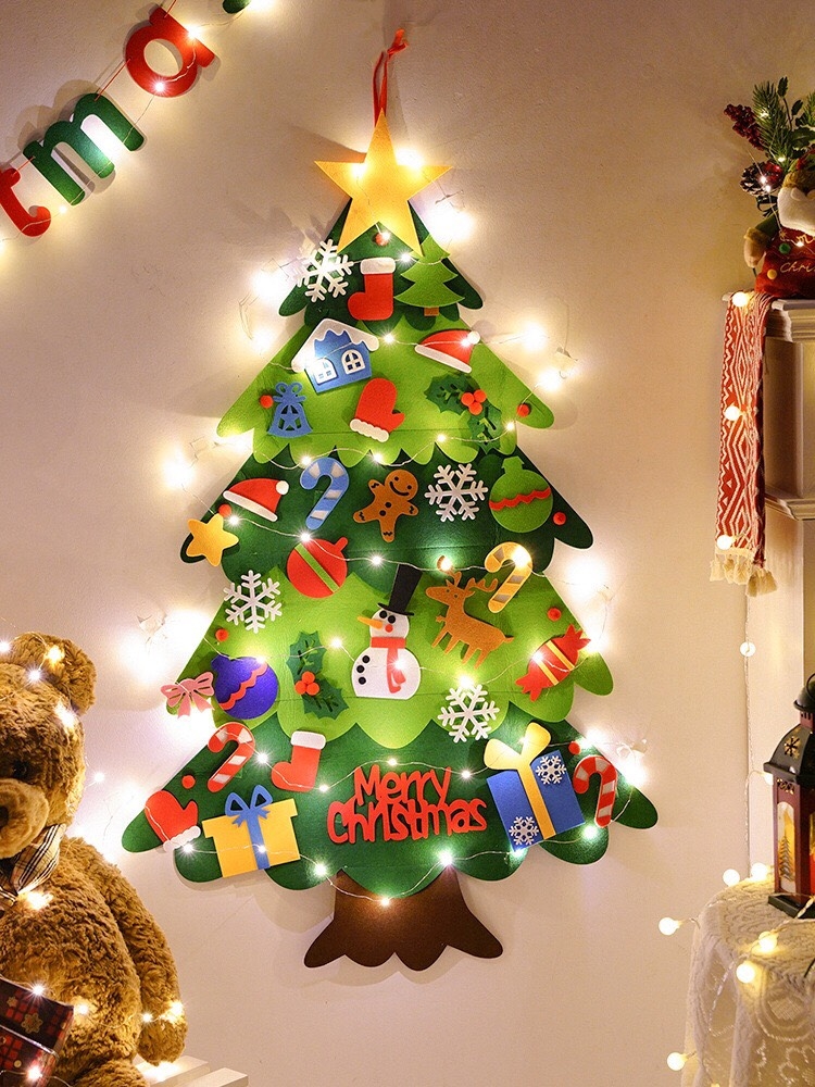 Set Cây Thông Nỉ Dán Tường 100x70cm - Kèm 32 Miếng Đèn Led Pin ...