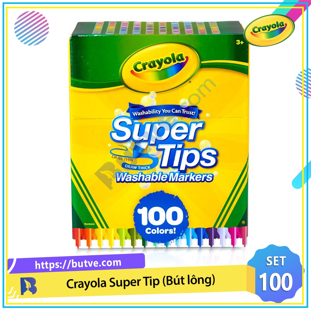 Bộ 100 bút lông tô màu 2 đầu Crayola Super Tips tẩy rửa được 