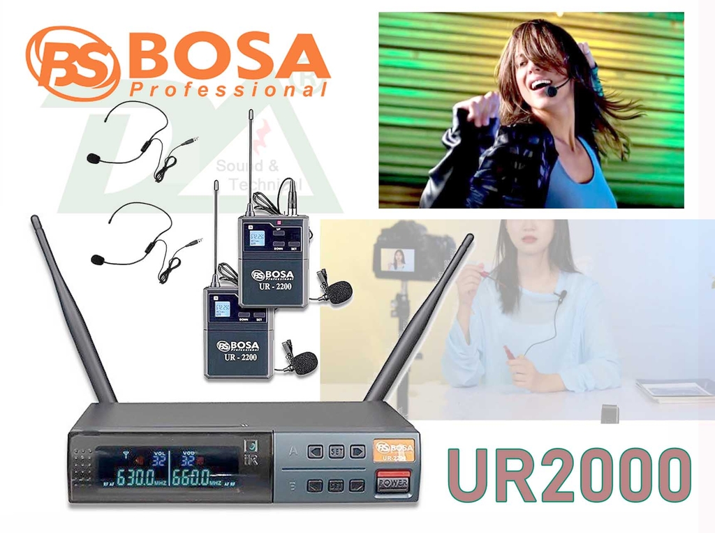BOSA UR2200 Micro choàng tai và gài nút áo - dual sóng, 2 người dùng