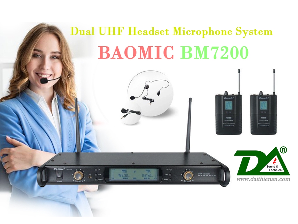 BAOMIC BM7200 Đeo tai & Cài Áo - Dual UHF Chanel Systems