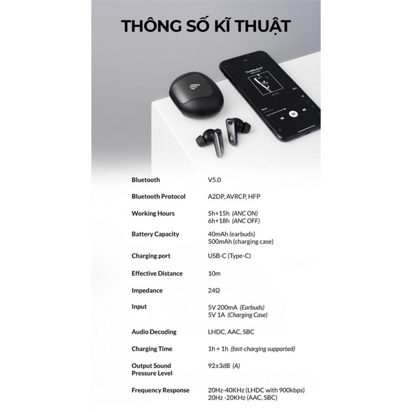 Tai Nghe True Wireless Hi-Res Chống Ồn Edifier Neobuds Pro