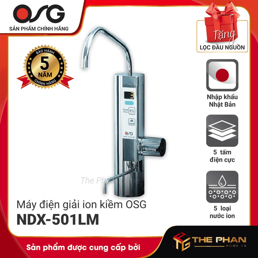 Máy Lọc Nước Điện Giải Ion Kiềm Giàu Hydro OSG Alka-Rich NDX-501LM