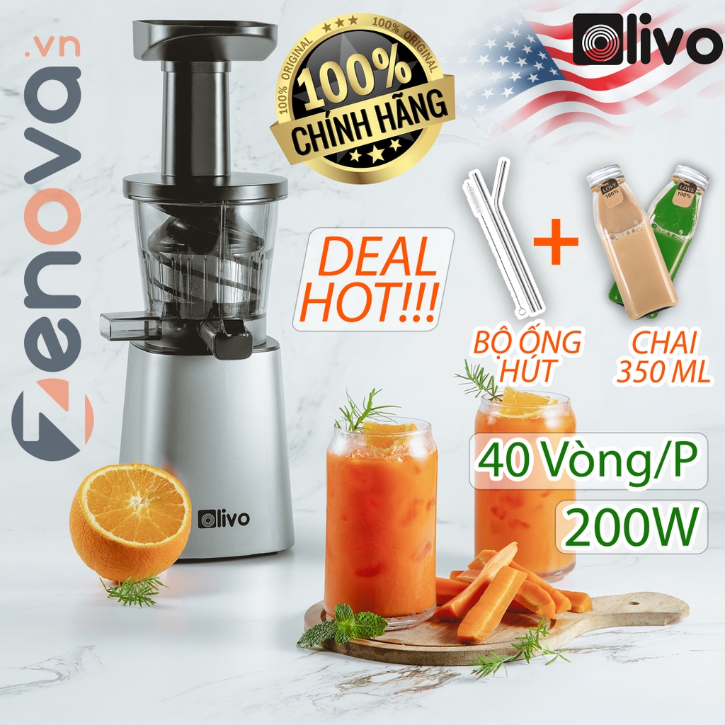 Máy Ép Chậm Olivo SJ210 [CHÍNH HÃNG - BH 24 THÁNG] Máy Ép Rau Củ Quả, Máy Ép Đậu Nành, Làm Kem, Ép Kiệt Bã 100%