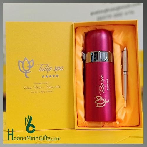 Bộ Giftset 2 Sản Phẩm Bình Giữ Nhiệt + Bút Khắc Logo - Kh Tulip Spa