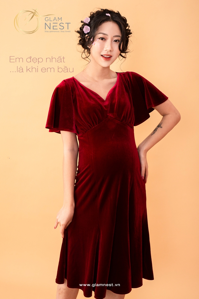New Sales 2024] Đầm đuôi cá vải nhung màu đỏ tôn dáng như hình - váy đi  tiệc phong cách cổ điển tay phồng phối cổ sơ mi tiểu thư điệu đà |
