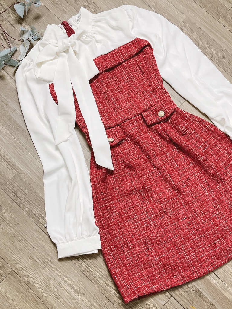 Set Váy Dạ Tweed Đỏ Kèm Áo Khoác – DT ROSE