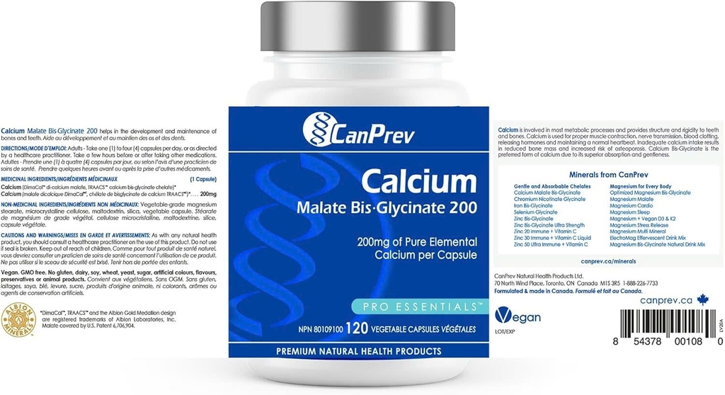 CanPrev Calcium Malate Bis-Glycinate 200mg - Tăng Cường Chức Năng Xương Khớp, Bổ Sung Canxi