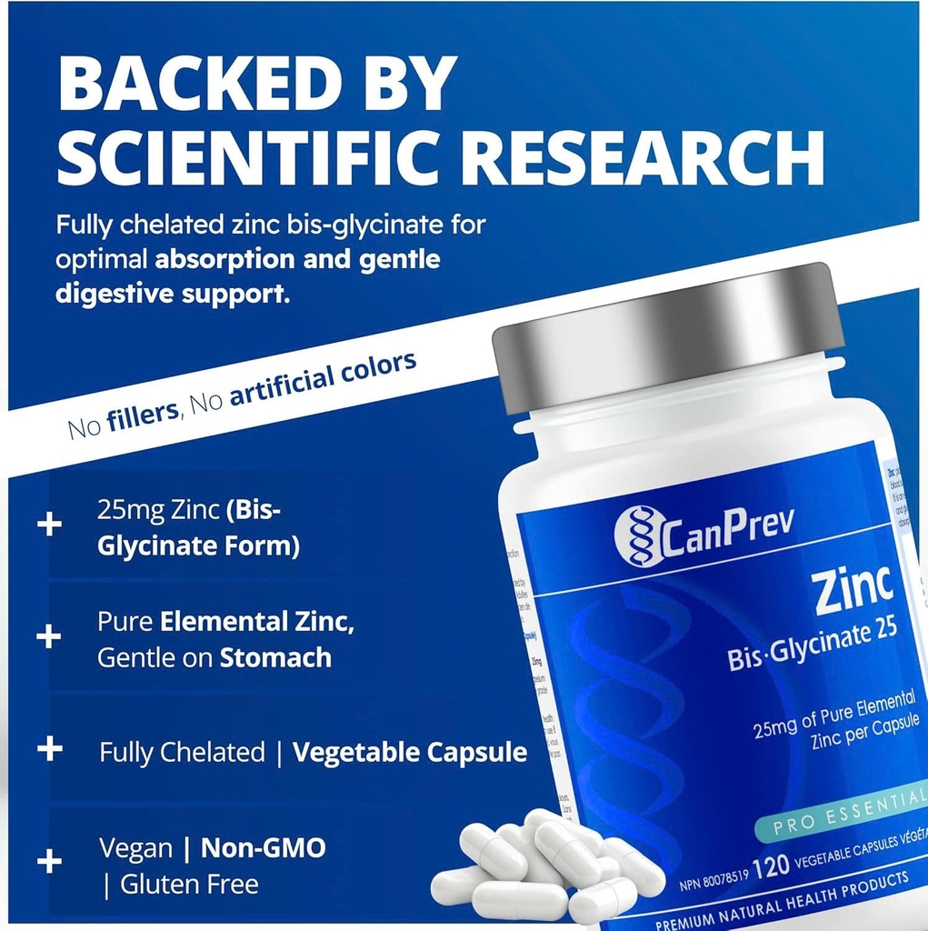 CanPrev Zinc Bis-Glycinate 25mg - Viên Uống Kẽm (120 Viên)
