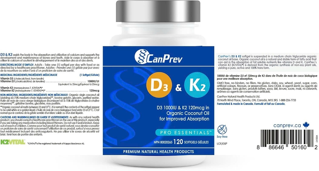 CanPrev D3 & K2 Organic Coconut Oil - Chắc Khỏe Xương, Tăng Cường Hấp Thụ Canxi