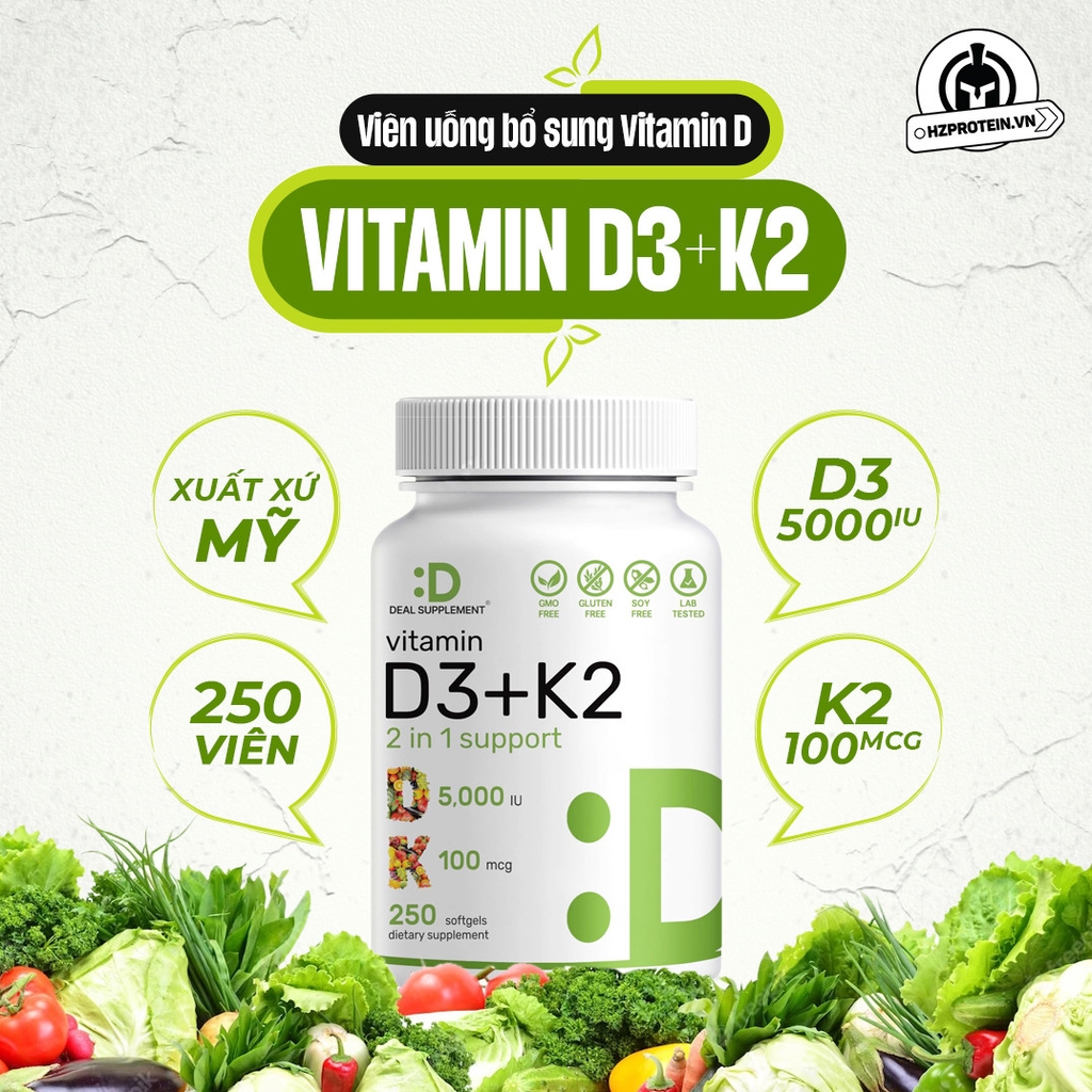 Deal Supplement Vitamin D3 + K2 - Viên uống bổ sung Vitamin D (250 viên)