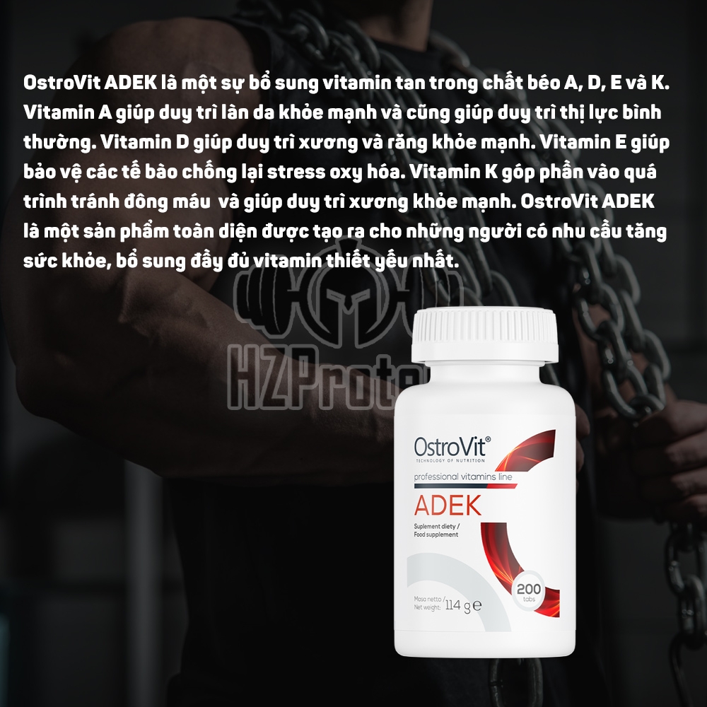 OSTROVIT VITAMIN ADEK - VIÊN UỐNG BỔ SUNG 4 LOẠI VITAMIN A, D3, E, K2 (200 VIÊN)