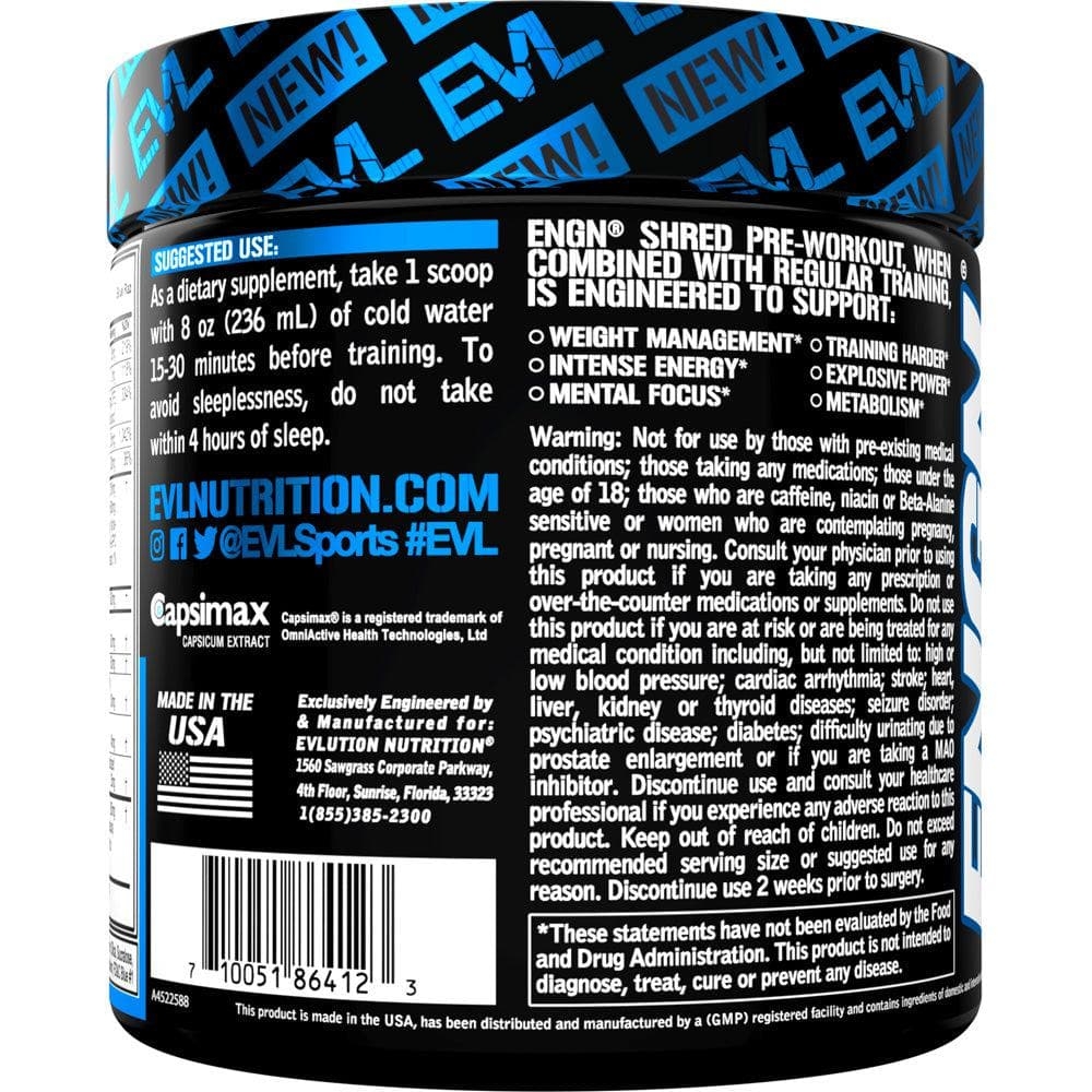 EVL ENGN SHRED - Hỗ Trợ Tăng Sức Mạnh Trước Tập Evlution ENGN Shred Pre Workout (30 lần dùng)