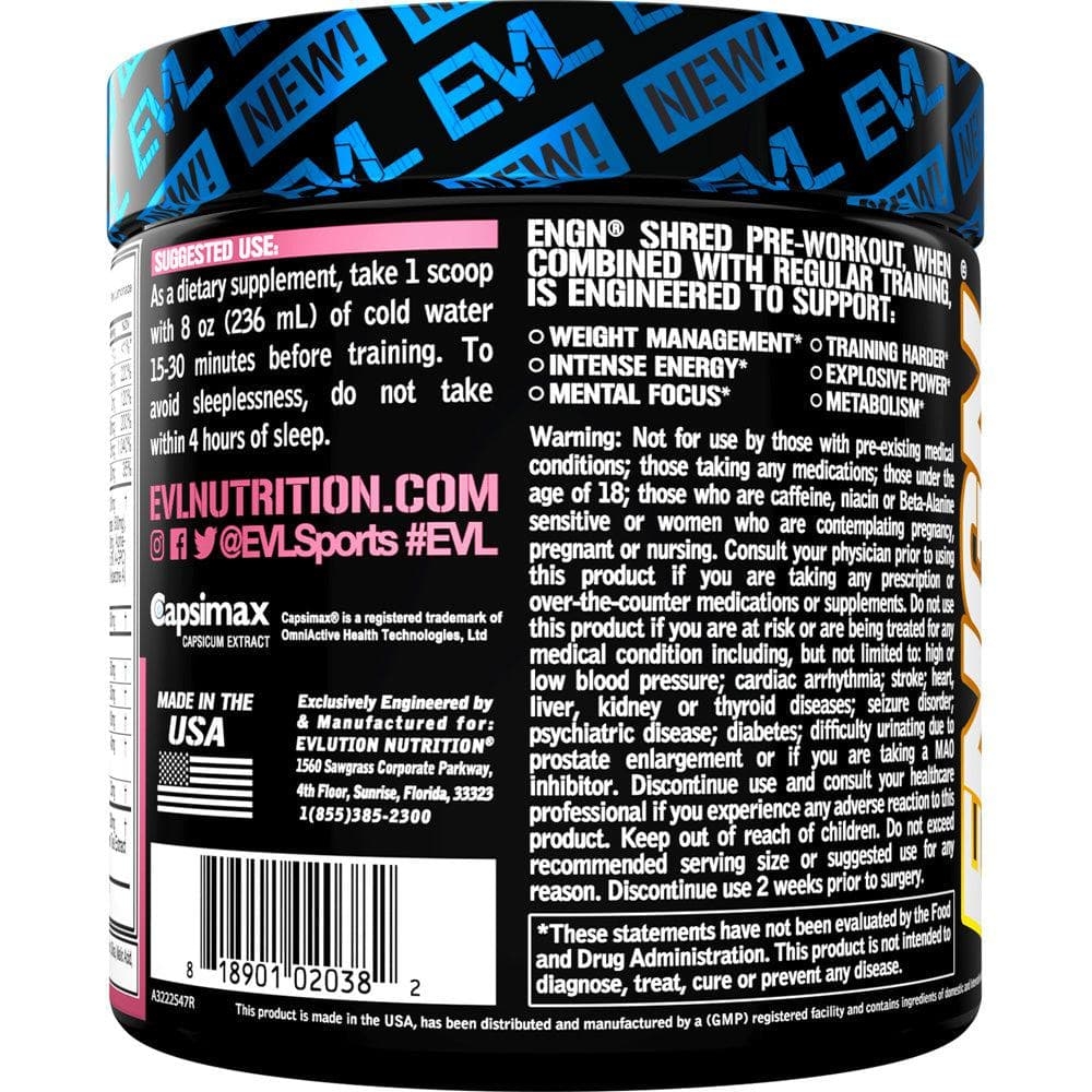 EVL ENGN SHRED - Hỗ Trợ Tăng Sức Mạnh Trước Tập Evlution ENGN Shred Pre Workout (30 lần dùng)