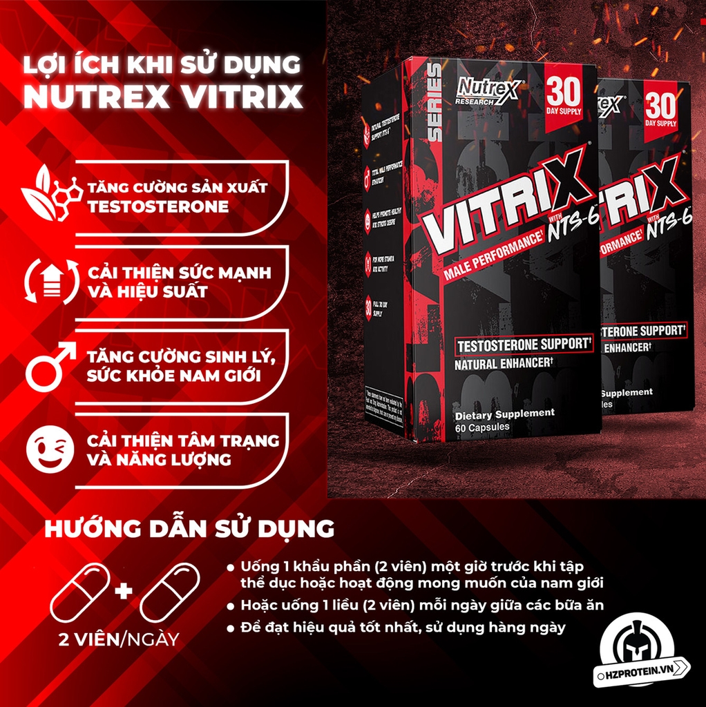 Nutrex Vitrix - Tăng Test Hỗ Trợ Sinh Lý Nam (60 viên)