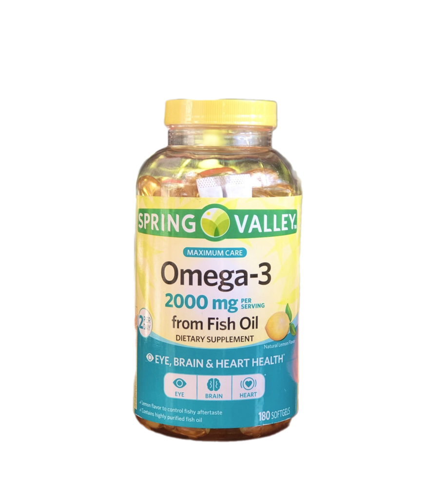 SPRING VALLEY OMEGA-3 2000MG FISH -  DẦU CÁ HƯƠNG CHANH (180 VIÊN)