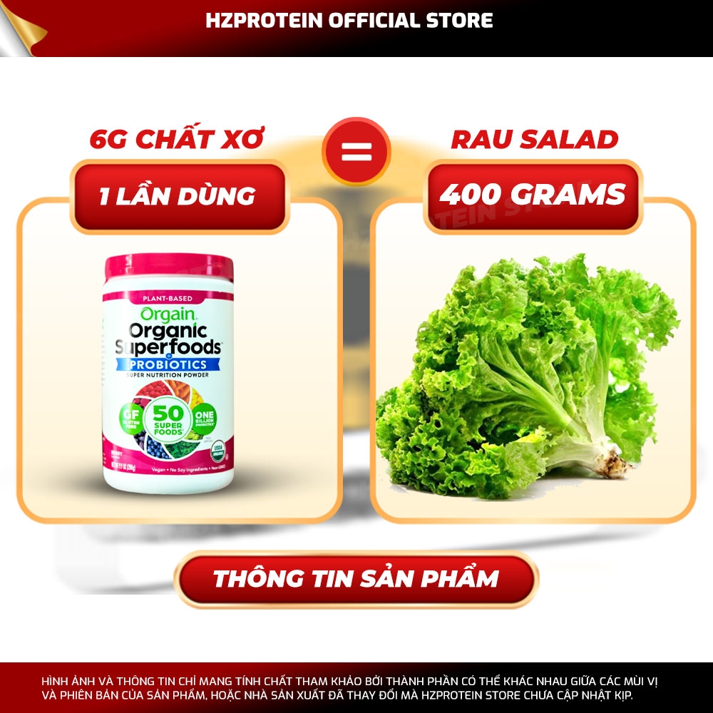 ORGAIN ORGANIC SUPERFOODS PROBIOTICS - BỘT RAU CỦ HỮU CƠ 280GRAM
