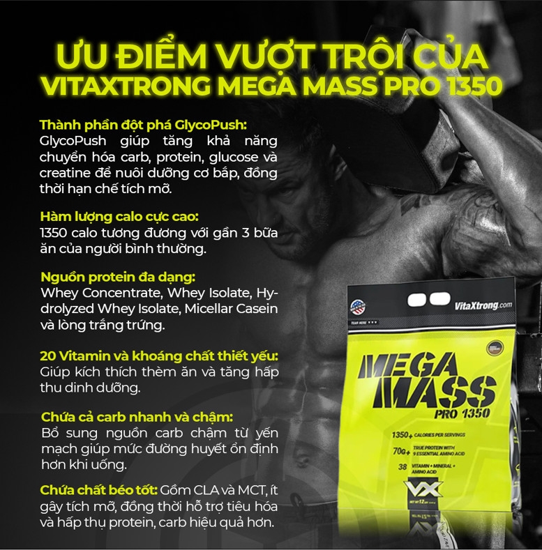 VITAXTRONG MEGA MASS PRO 1350 - SỮA TĂNG CÂN (12 LBS)