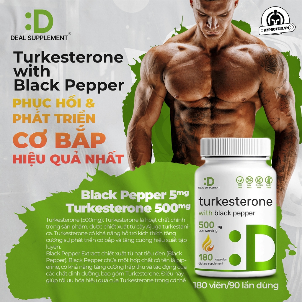 Deal Supplement Turkesterone with Black Pepper 500mg -  (180 viên)