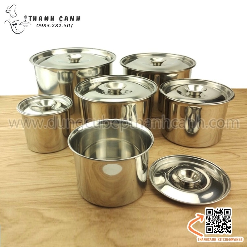 Âu inox có nắp, hũ inox có nắp đậy, Hũ đựng topping cháo dinh dưỡng