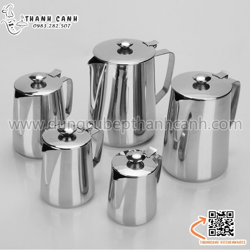 Ca inox có nắp, ca rót rữa inox