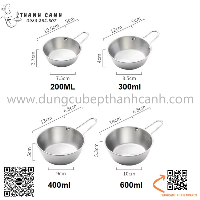 Chén uống rượu gạo có quai cầm, bát có quai inox, chén sốt có quai INOX ...