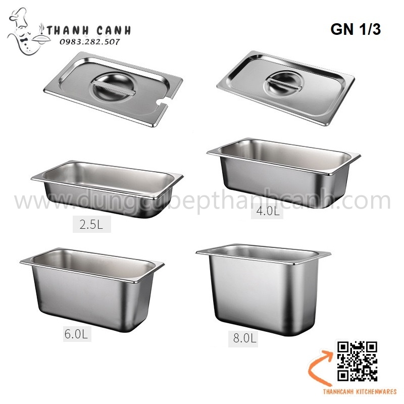Khay inox GN 1/3, khay chia cơm có nắp