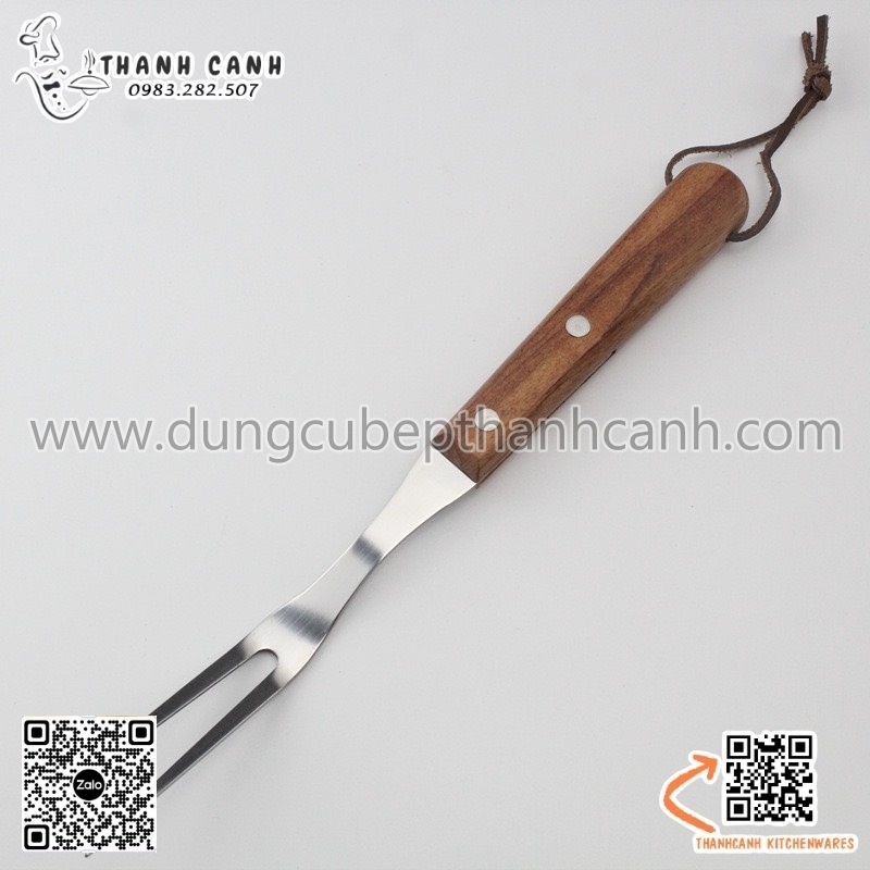 Dĩa xiên thịt inox, nĩa inox xiên thịt hai răng cán gỗ, Dụng Cụ Xiên ...