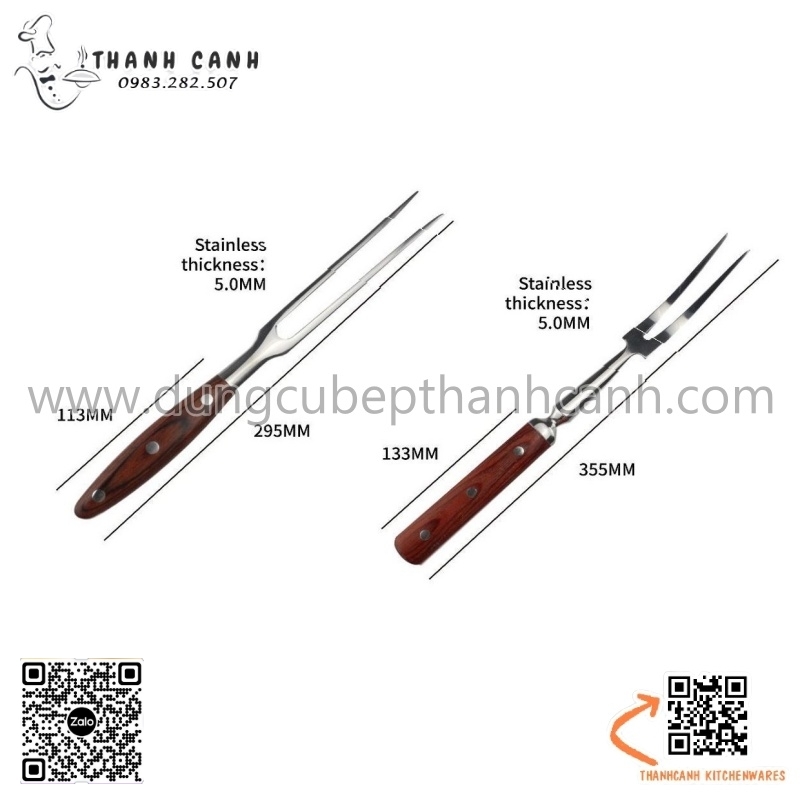 Dĩa xiên thịt inox, nĩa inox xiên thịt hai răng cán gỗ, Dụng Cụ Xiên ...